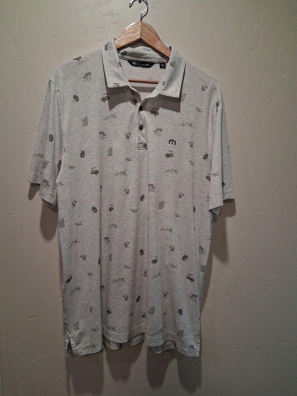 Travis Mathew XXL Polo Shirt Tropical Golf Cart Beer Men All Over Print READ